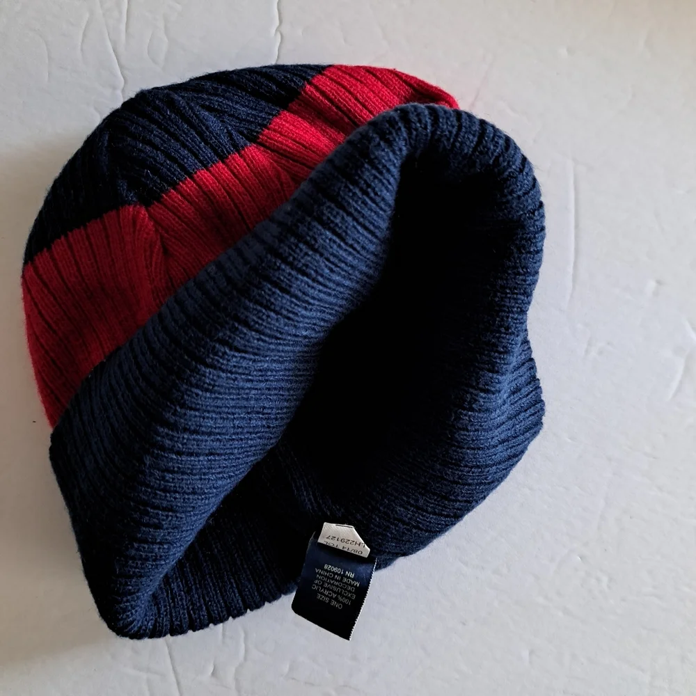 Ralph Lauren Multicolored Striped Beanie Hat Blue Red Gray Silver Kid's O/S NWOT